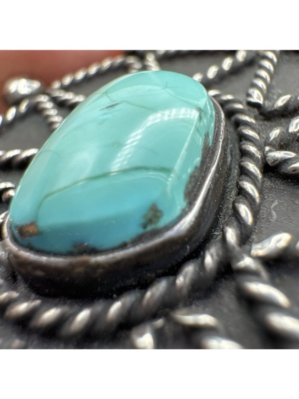 Southwestern Sterling Turquoise Spider Web Pendant Necklace Vintage 32g 28" - Picture 8 of 16